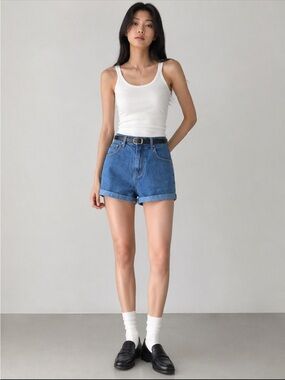 Snidel Japan High Waisted Denim Shorts Blue Cuffed XS US 0–2